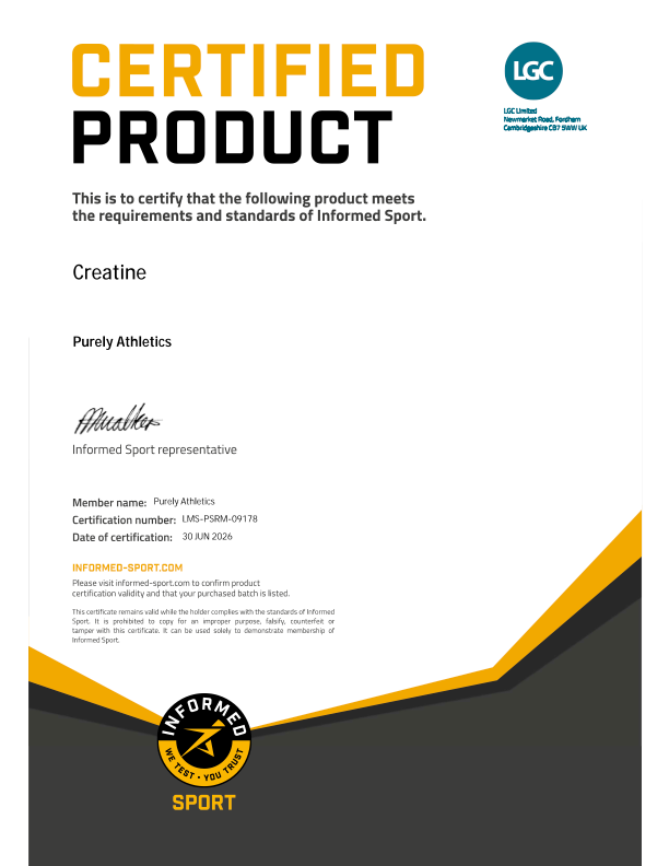 Certyfikat Informed Sport dla Purely Athletics Creatine